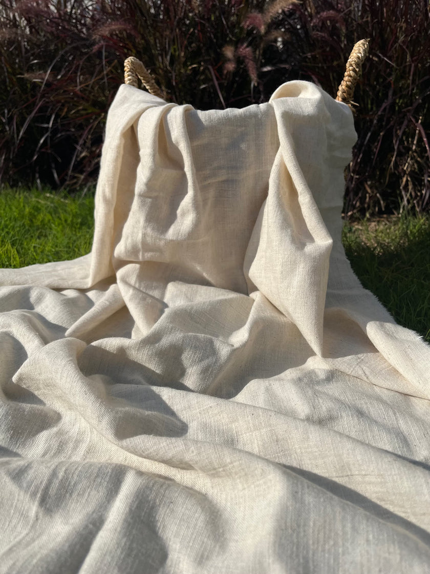 Nötr Ağartılmamış Keten Organik Pamuk Karışımlı Kumaş Metre Fiyatı, Genişlik 150 cm. %50 Keten %50 Pamuk, Softhand Fluid Keten Kumaş.