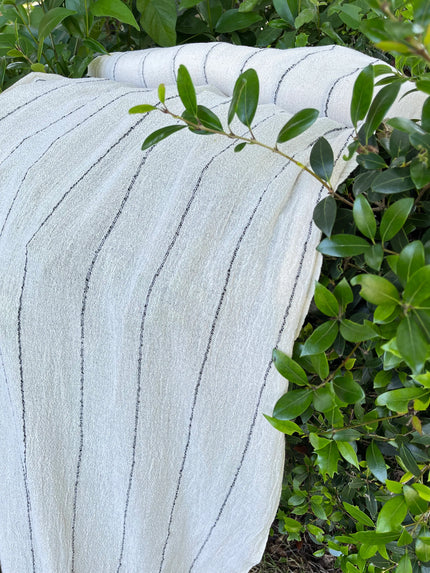Cotton Open Weave Gauze, Sheer & Stretchy Black - White Stripes.