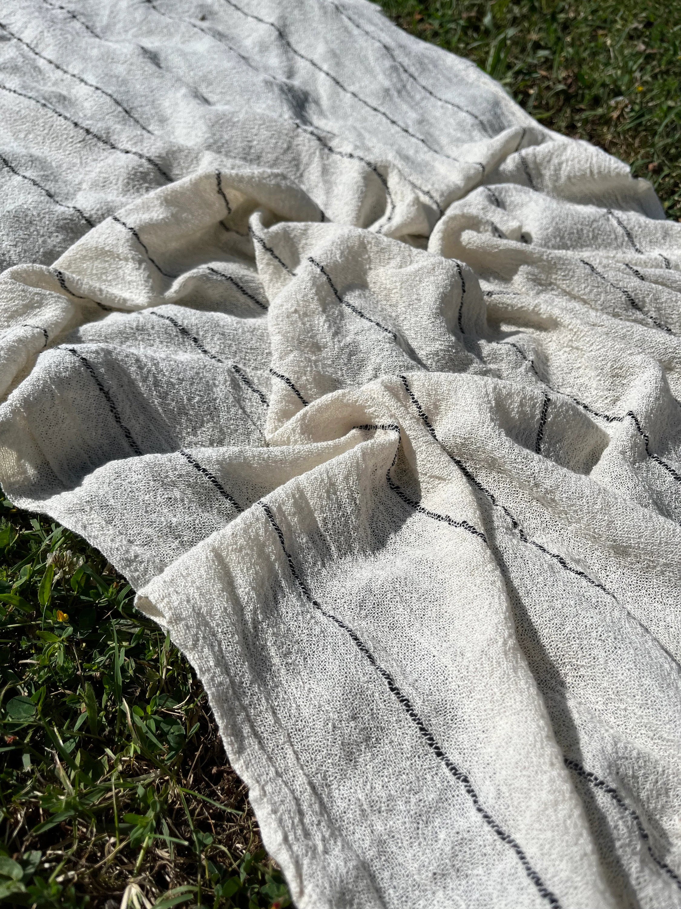 Cotton Open Weave Gauze, Sheer & Stretchy Black - White Stripes.