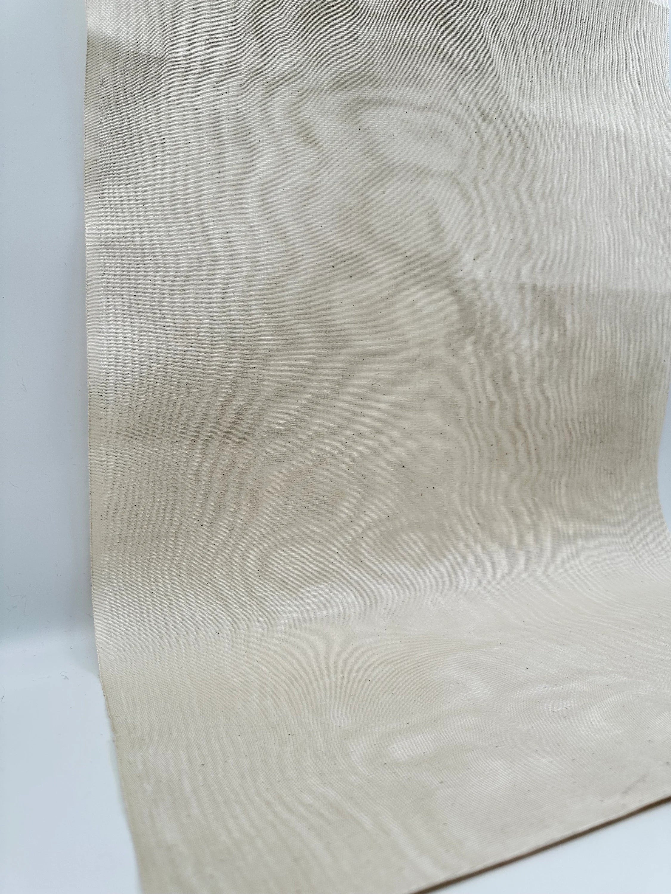 Ecru White Silk Moire For Home Textile Interior Fabrics, Watermark Pattern.