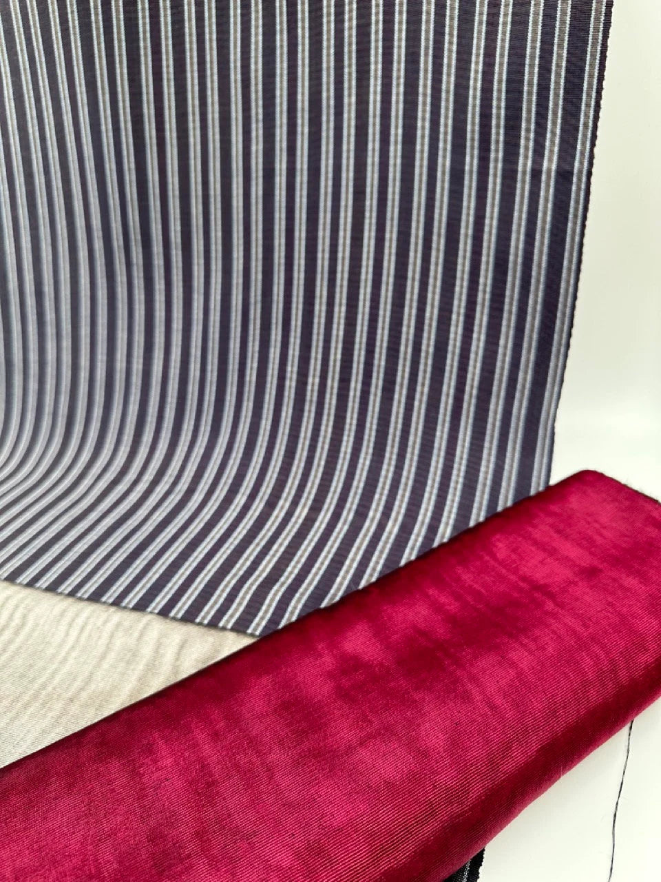 Navy Silver Stripes Silk Moire Home Textile Interior Fabrics Watermark Pattern.