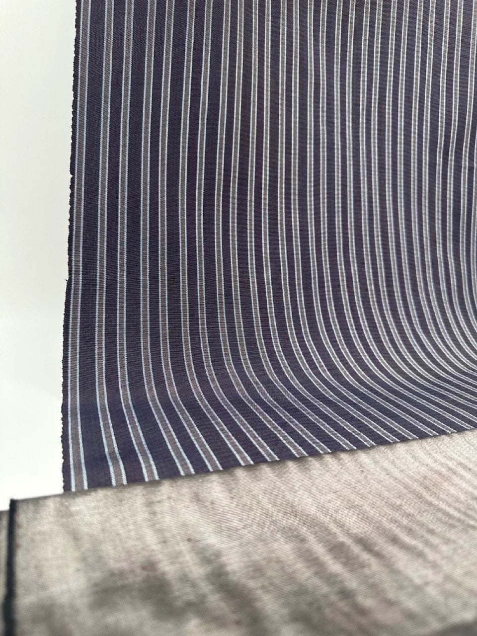 Navy Silver Stripes Silk Moire Home Textile Interior Fabrics Watermark Pattern.