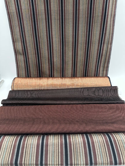 Brown Black Striped Silk Fabric, Kutnu Fabric By The Meter.