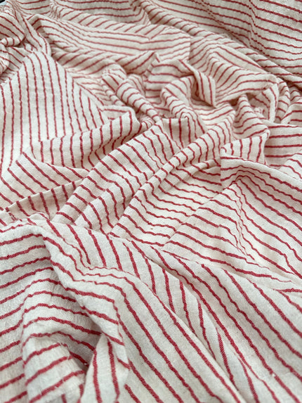 Tissu en coton biologique neutre rayé rouge au mètre, tissu froissé avec rayures épingles, large largeur.