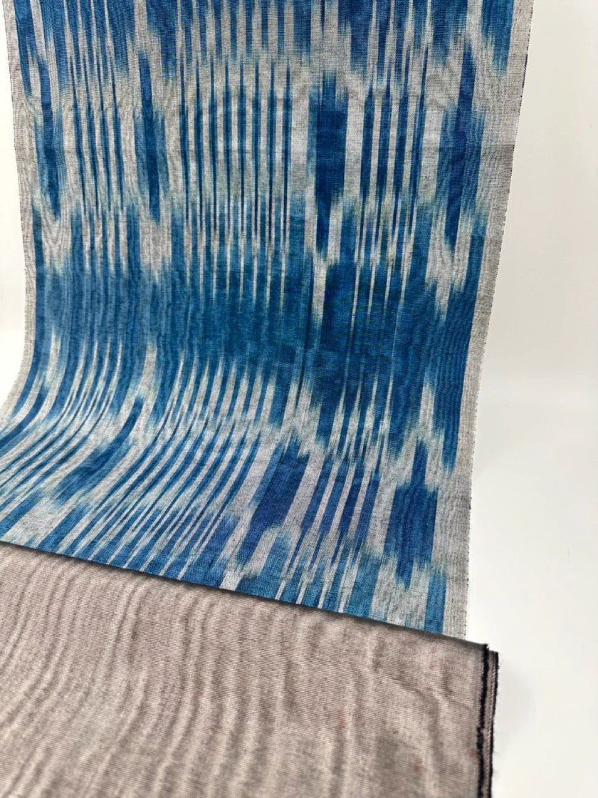 Osmanlı Başlıklı Mavi İkat Çizgili Lüks İpek Döşeme, Ev Tekstili İç Mekan Kumaşları: Yastık Kılıfları, Kimono Esintili Tasarımlar, Filigran Desenleri.