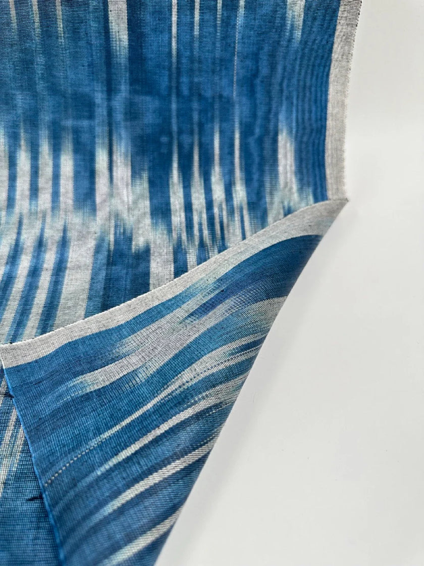 Osmanlı Başlıklı Mavi İkat Çizgili Lüks İpek Döşeme, Ev Tekstili İç Mekan Kumaşları: Yastık Kılıfları, Kimono Esintili Tasarımlar, Filigran Desenleri.