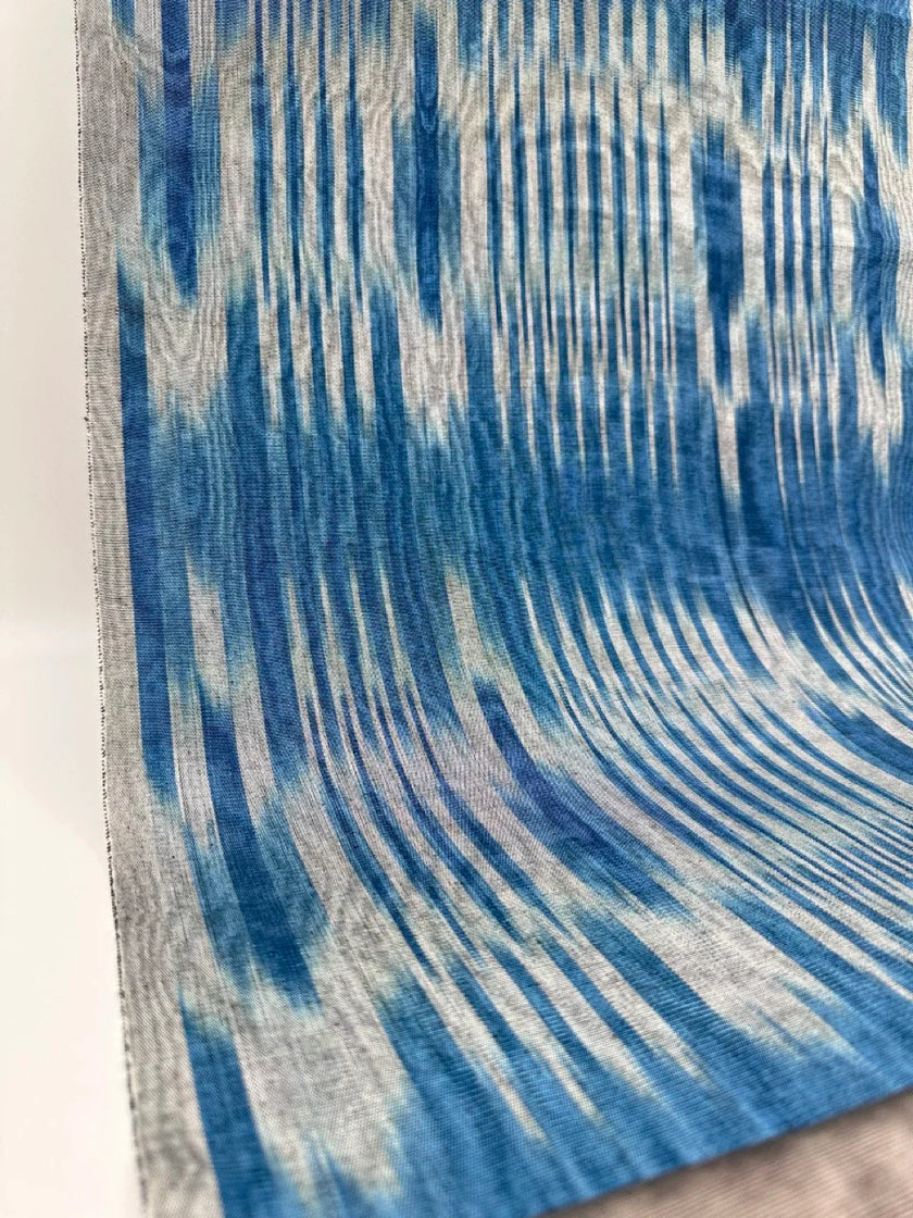 Osmanlı Başlıklı Mavi İkat Çizgili Lüks İpek Döşeme, Ev Tekstili İç Mekan Kumaşları: Yastık Kılıfları, Kimono Esintili Tasarımlar, Filigran Desenleri.