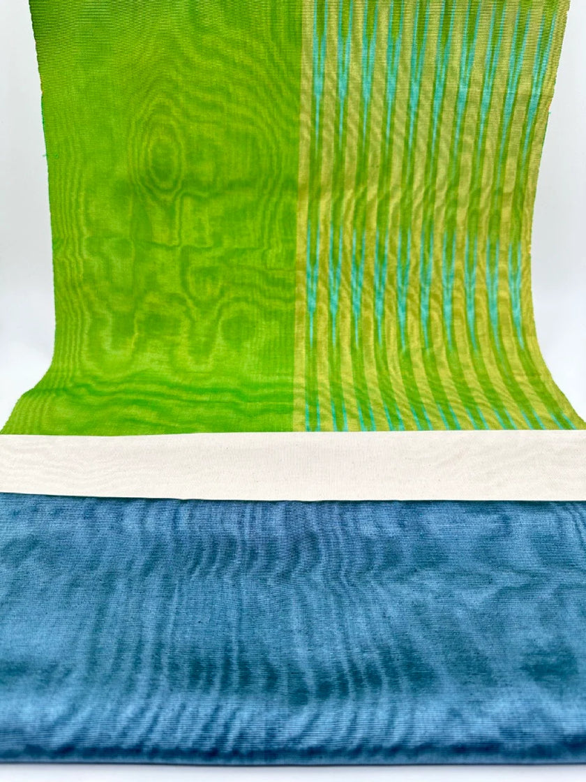 Osmanlı Başlıklı Yeşil İkat Çizgili Lüks İpek Döşeme, Ev Tekstili İç Mekan Kumaşları: Yastık Kılıfları, Kimono Esintili Tasarımlar, Filigran Desenleri.