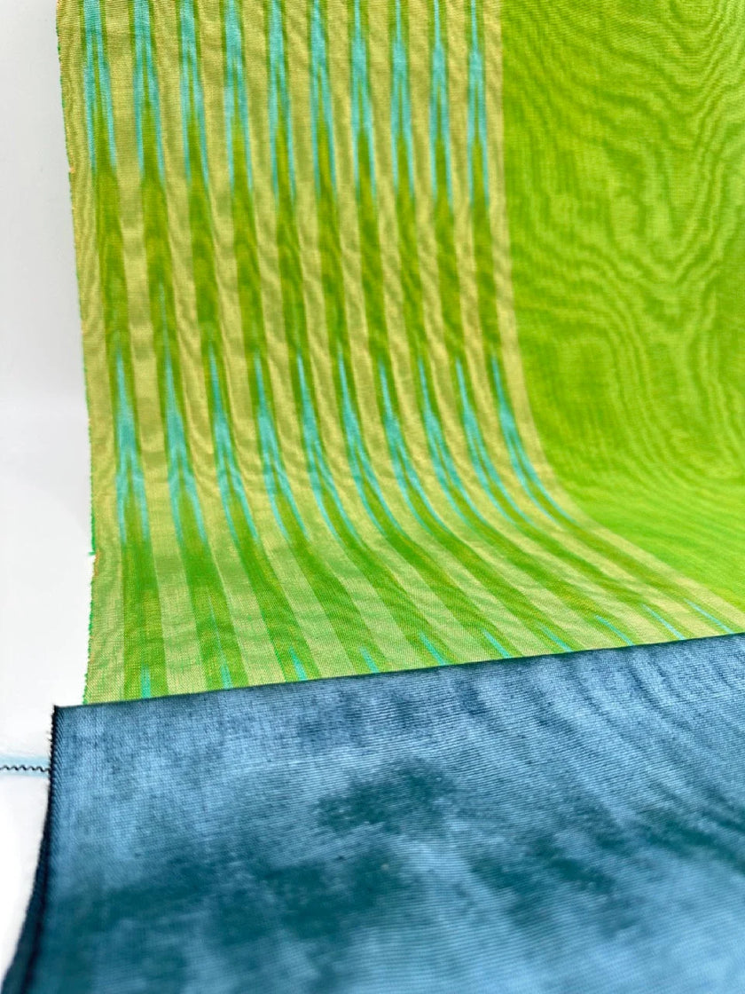 Osmanlı Başlıklı Yeşil İkat Çizgili Lüks İpek Döşeme, Ev Tekstili İç Mekan Kumaşları: Yastık Kılıfları, Kimono Esintili Tasarımlar, Filigran Desenleri.