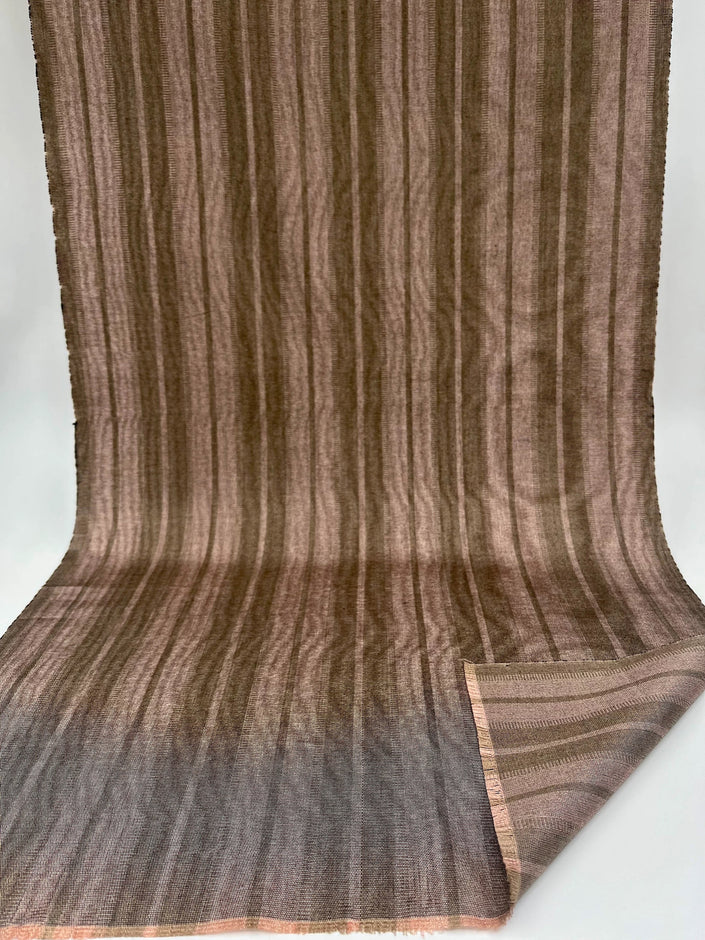 Çizgili İpek Moiré Kumaş, Metreyle El Dokuma Kumaş, Kahverengi Bej Tonları. Lüks Kumaşlar, İç Mekan Kumaşları.