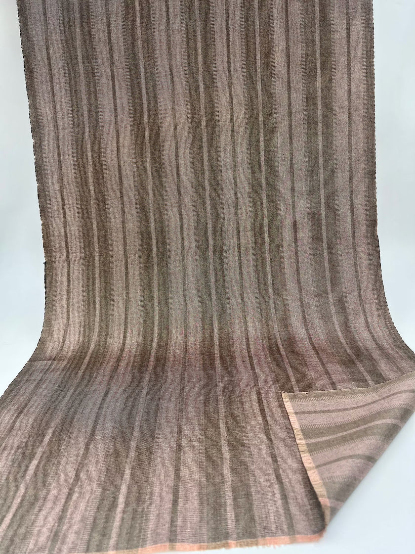 Çizgili İpek Moiré Kumaş, Metreyle El Dokuma Kumaş, Kahverengi Bej Tonları. Lüks Kumaşlar, İç Mekan Kumaşları.