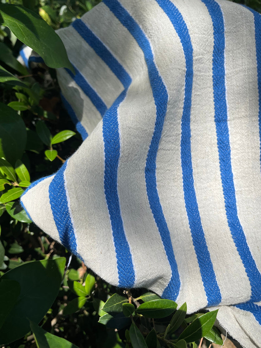 Çizgili Beyaz Pamuklu Yarı Şeffaf Kumaş, Ağartılmamış Hafif Doğal, Geniş Kumaş Metreyle