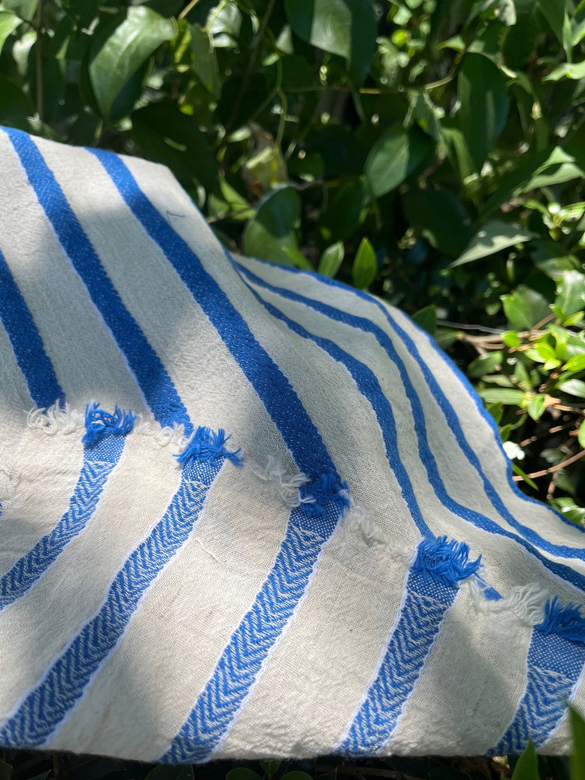 Çizgili Beyaz Pamuklu Yarı Şeffaf Kumaş, Ağartılmamış Hafif Doğal, Geniş Kumaş Metreyle