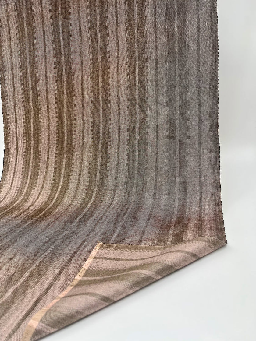 Çizgili İpek Moiré Kumaş, Metreyle El Dokuma Kumaş, Kahverengi Bej Tonları. Lüks Kumaşlar, İç Mekan Kumaşları.