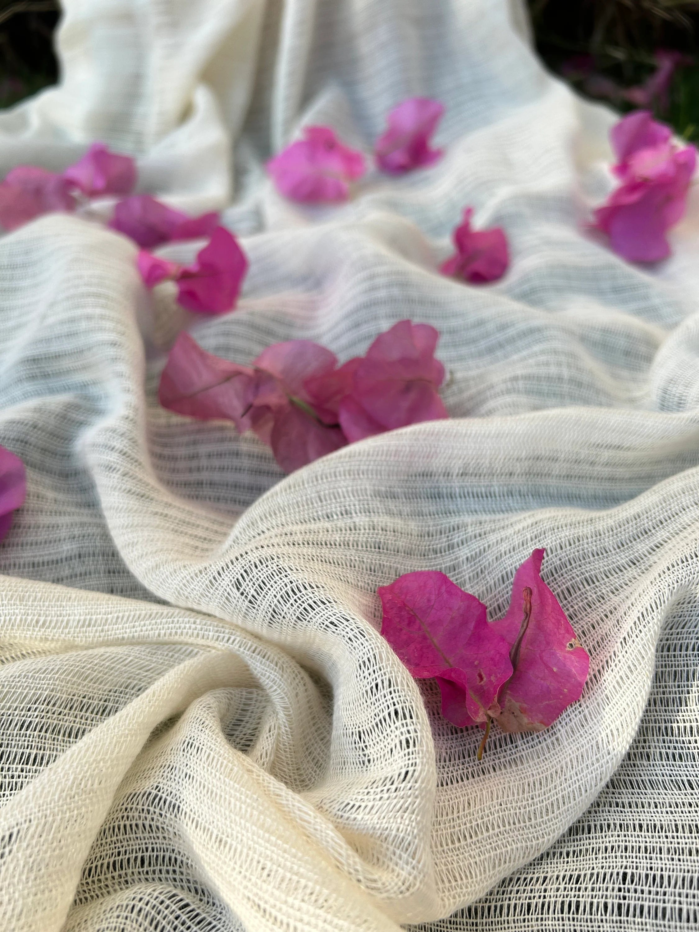 Hollow Gauze Organic Cotton Fabric,Beige White Herringbone Pattern Sheer