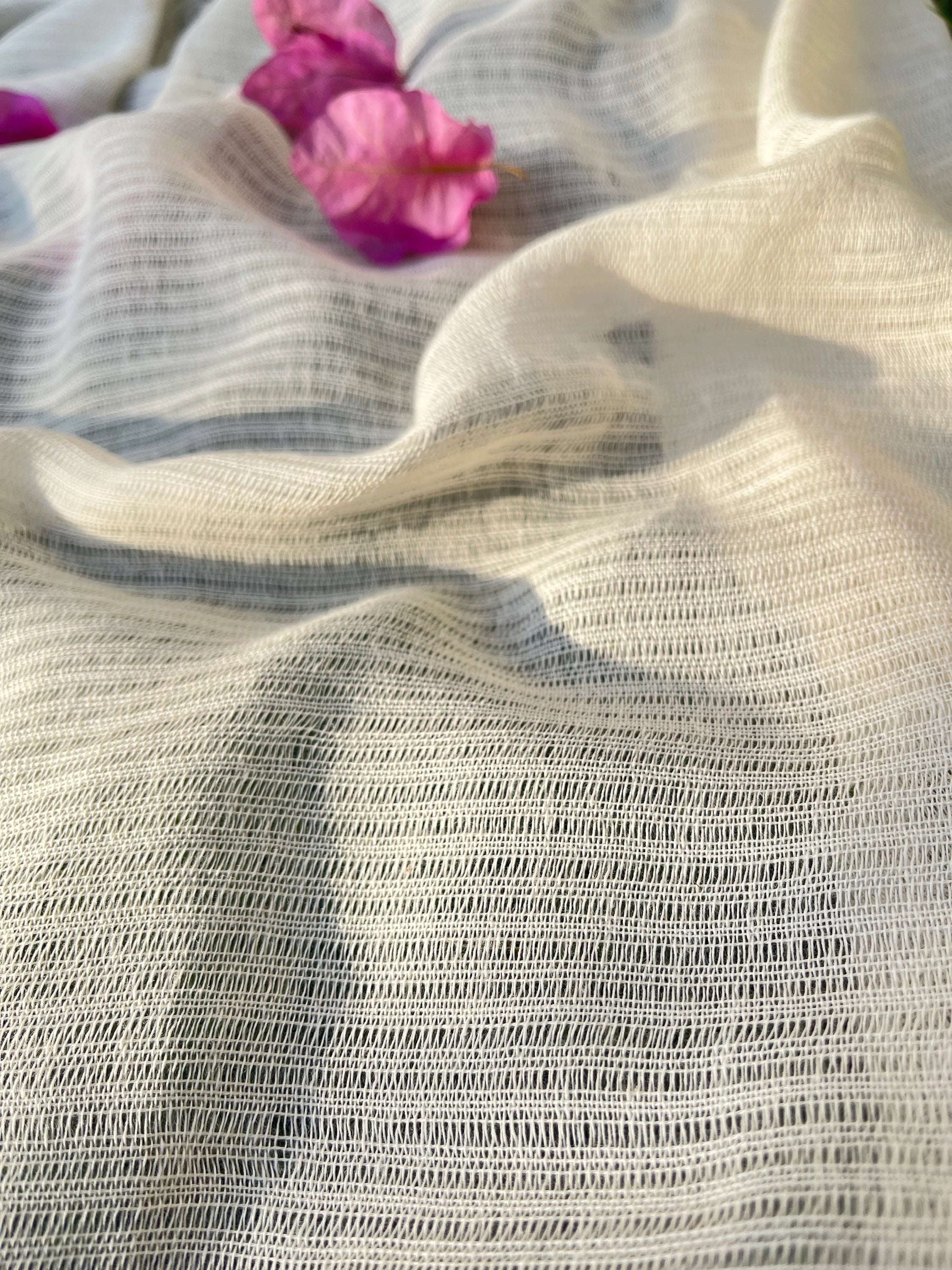 Hollow Gauze Organic Cotton Fabric,Beige White Herringbone Pattern Sheer
