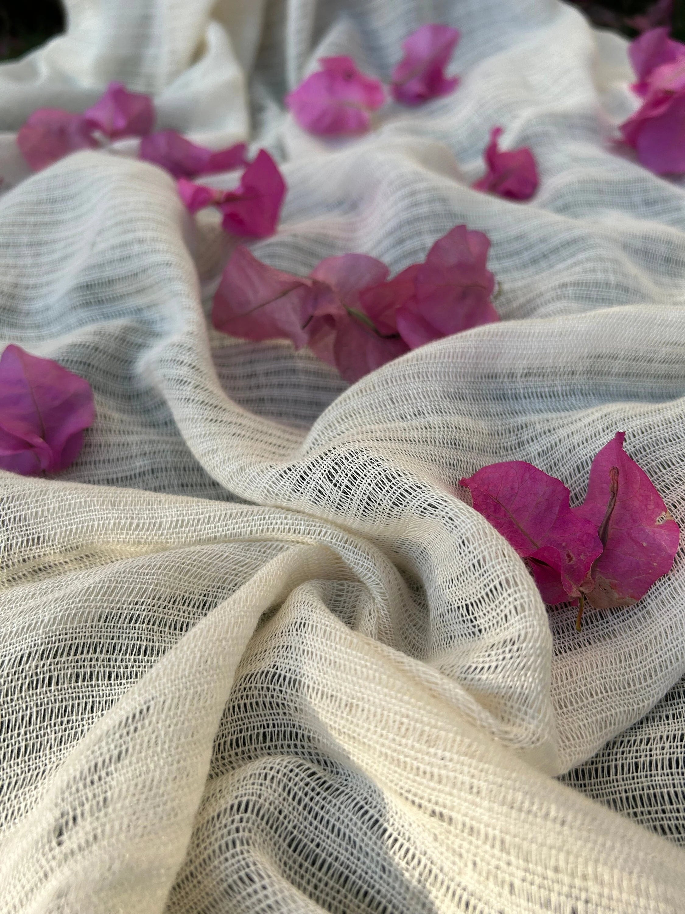 Hollow Gauze Organic Cotton Fabric,Beige White Herringbone Pattern Sheer