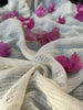 Hollow Gauze Organic Cotton Fabric,Beige White Herringbone Pattern Sheer