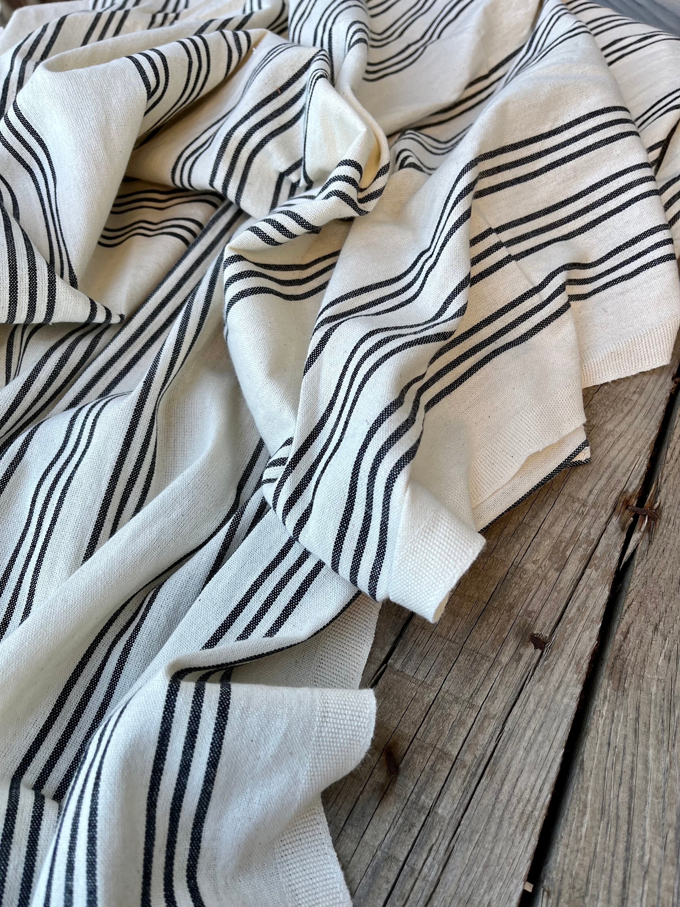 Softened Linen Cotton Fabric By The Yard With Stripes