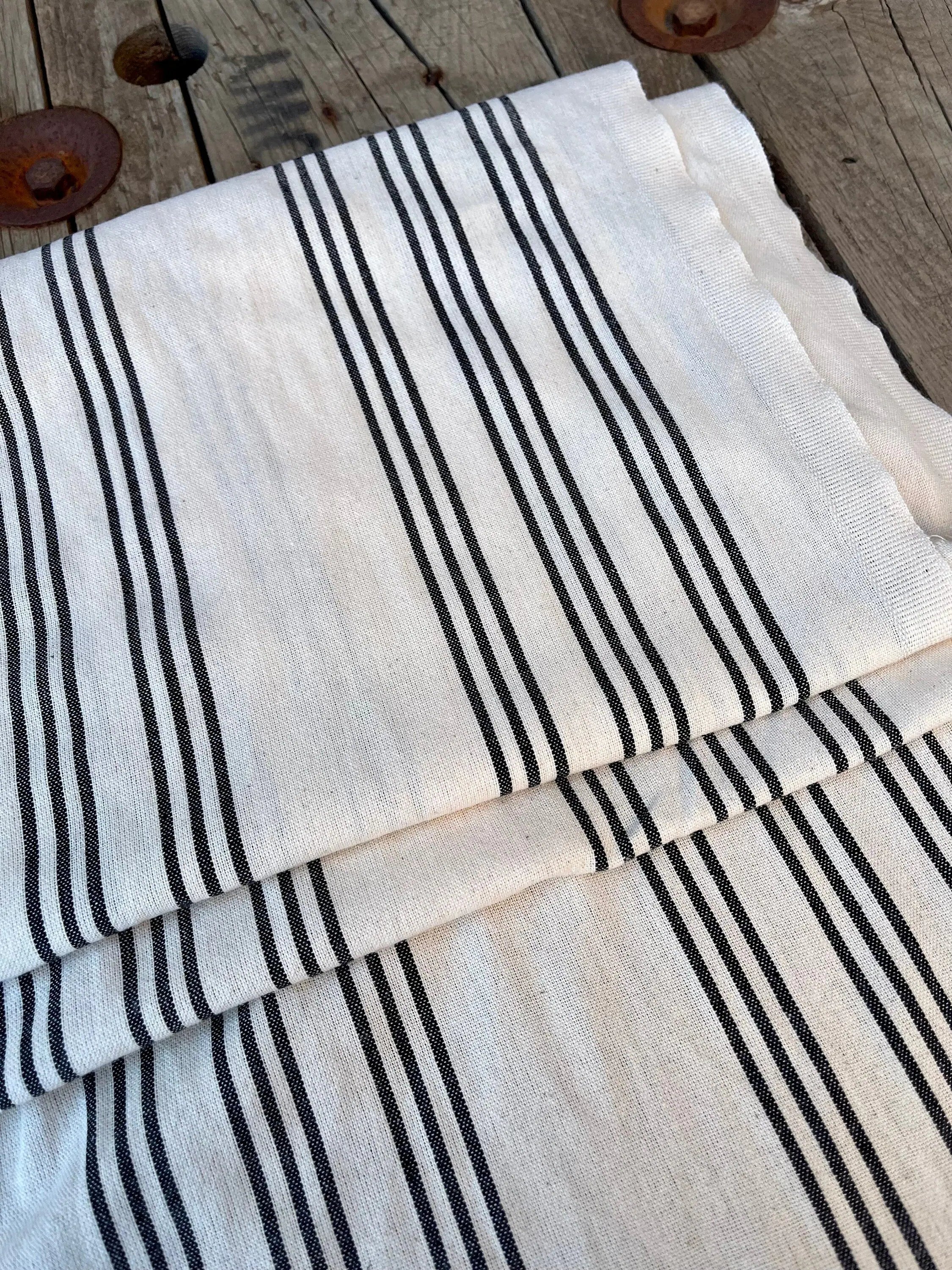 Softened Linen Cotton Fabric By The Yard With Stripes