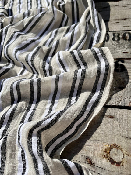 Softened Linen Cotton Fabric By The Yard/ Black- White / Red- White Stripes.