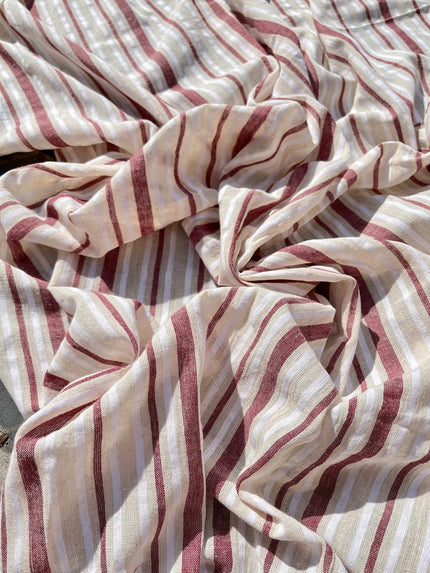 Softened Linen Cotton Fabric By The Yard/ Black- White / Red- White Stripes.