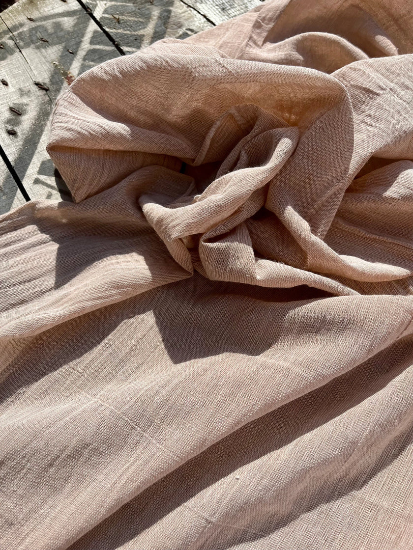 Keten Tül Ağartılmamış / Açık Kahverengi Doğal Kumaş, Metre ile Açık Dokuma Dokulu Organik Pamuk Keten Karışımlı Kumaş.