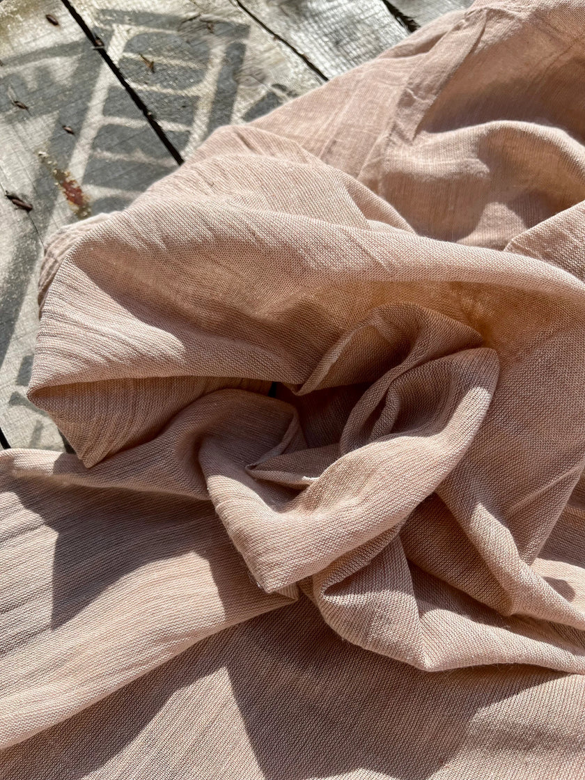 Keten Tül Ağartılmamış / Açık Kahverengi Doğal Kumaş, Metre ile Açık Dokuma Dokulu Organik Pamuk Keten Karışımlı Kumaş.