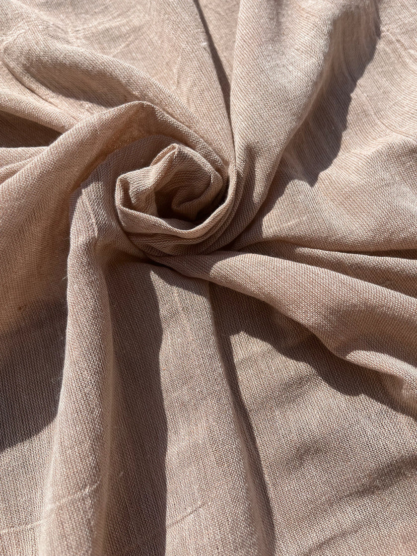 Keten Tül Ağartılmamış / Açık Kahverengi Doğal Kumaş, Metre ile Açık Dokuma Dokulu Organik Pamuk Keten Karışımlı Kumaş.