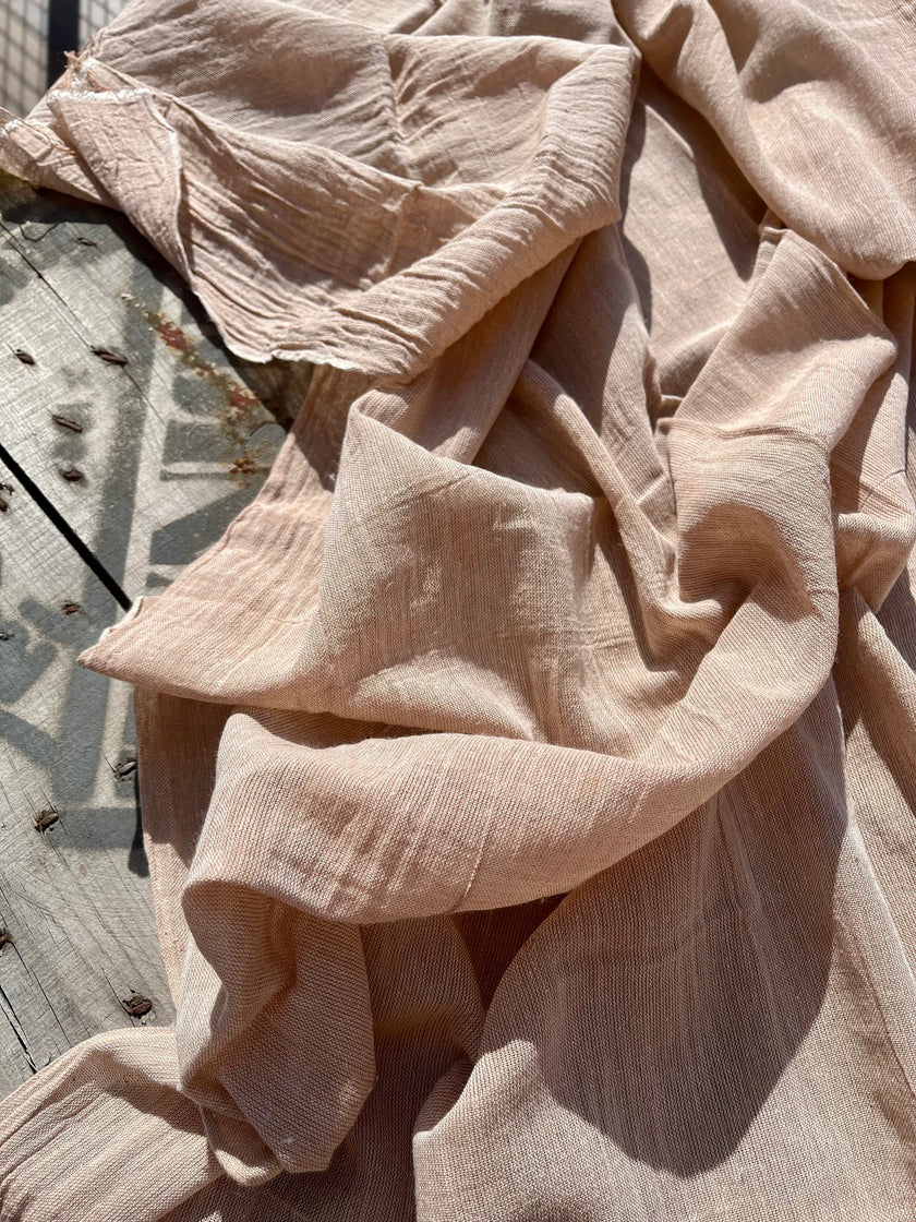 Keten Tül Ağartılmamış / Açık Kahverengi Doğal Kumaş, Metre ile Açık Dokuma Dokulu Organik Pamuk Keten Karışımlı Kumaş.