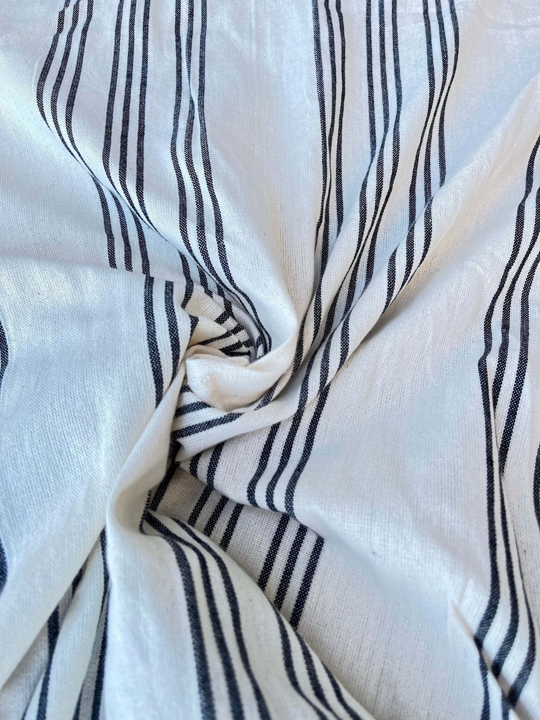 Softened Linen Cotton Fabric By The Yard With Stripes