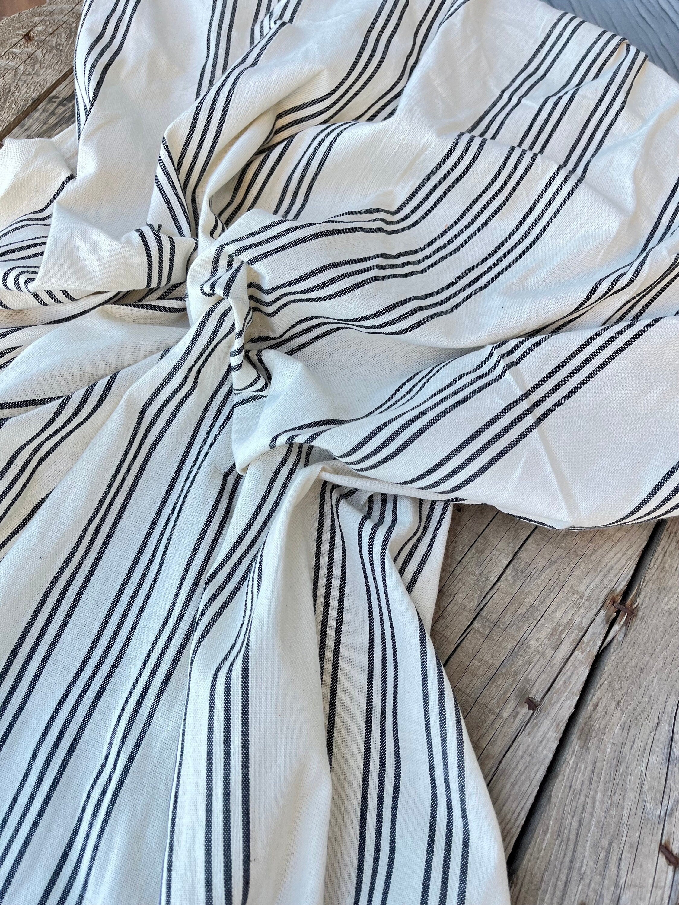 Softened Linen Cotton Fabric By The Yard With Stripes