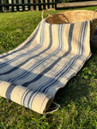 Rustic Narrow Ticking Linen With Indigo Blue White Stripes.