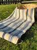 Rustic Narrow Ticking Linen With Indigo Blue White Stripes.