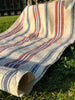 Rustic Narrow Ticking Linen With Indigo Blue Red Stripes, Vintage Linen.