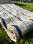 Rustic Narrow Ticking Linen With Indigo Blue White Stripes, Vintage Linen.