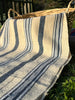 Rustic Narrow Ticking Linen With Indigo Blue White Stripes.