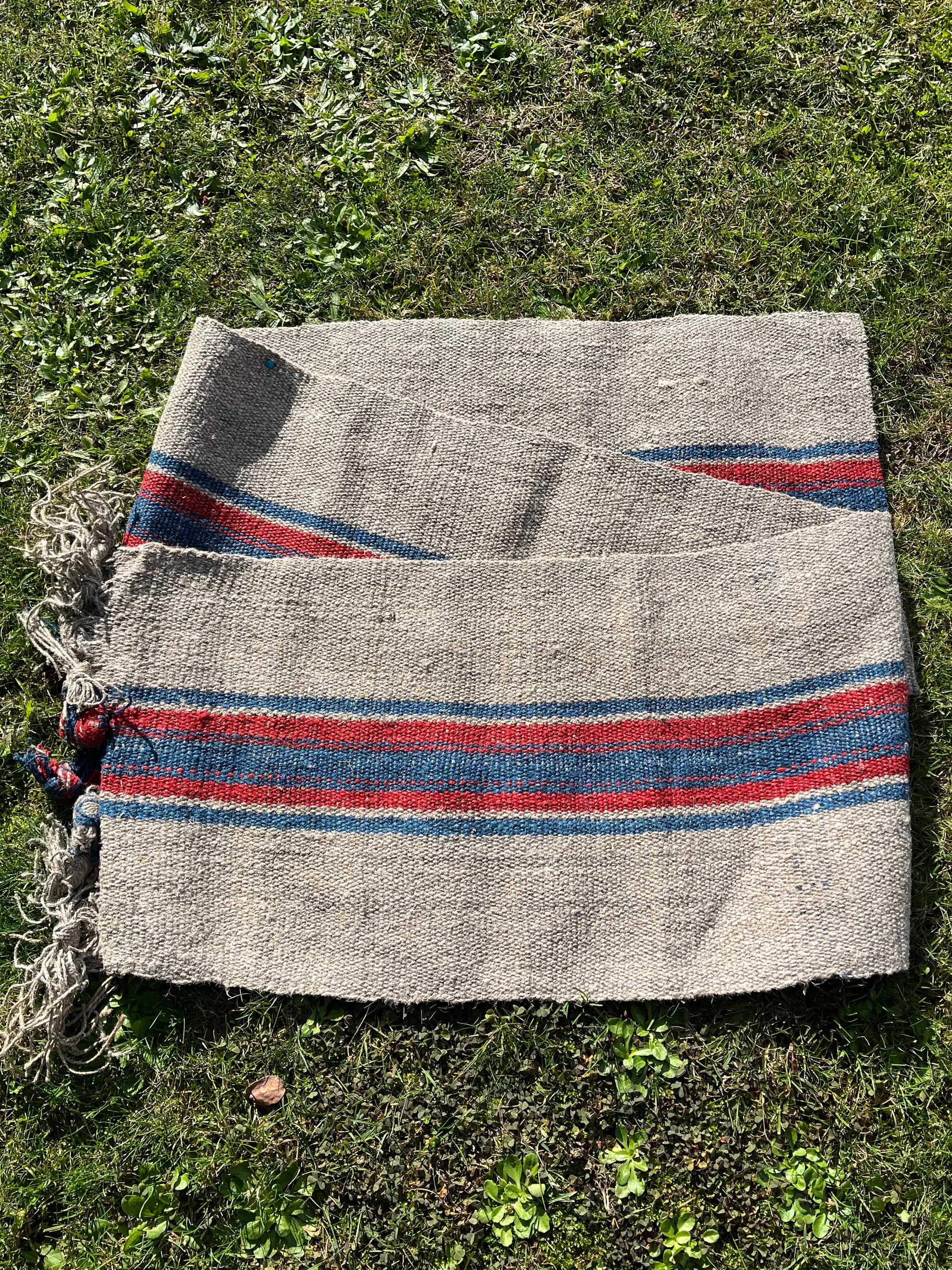 Antique Hemp Fabric, Rustic Hand Knitted Fabric With Stripes.
