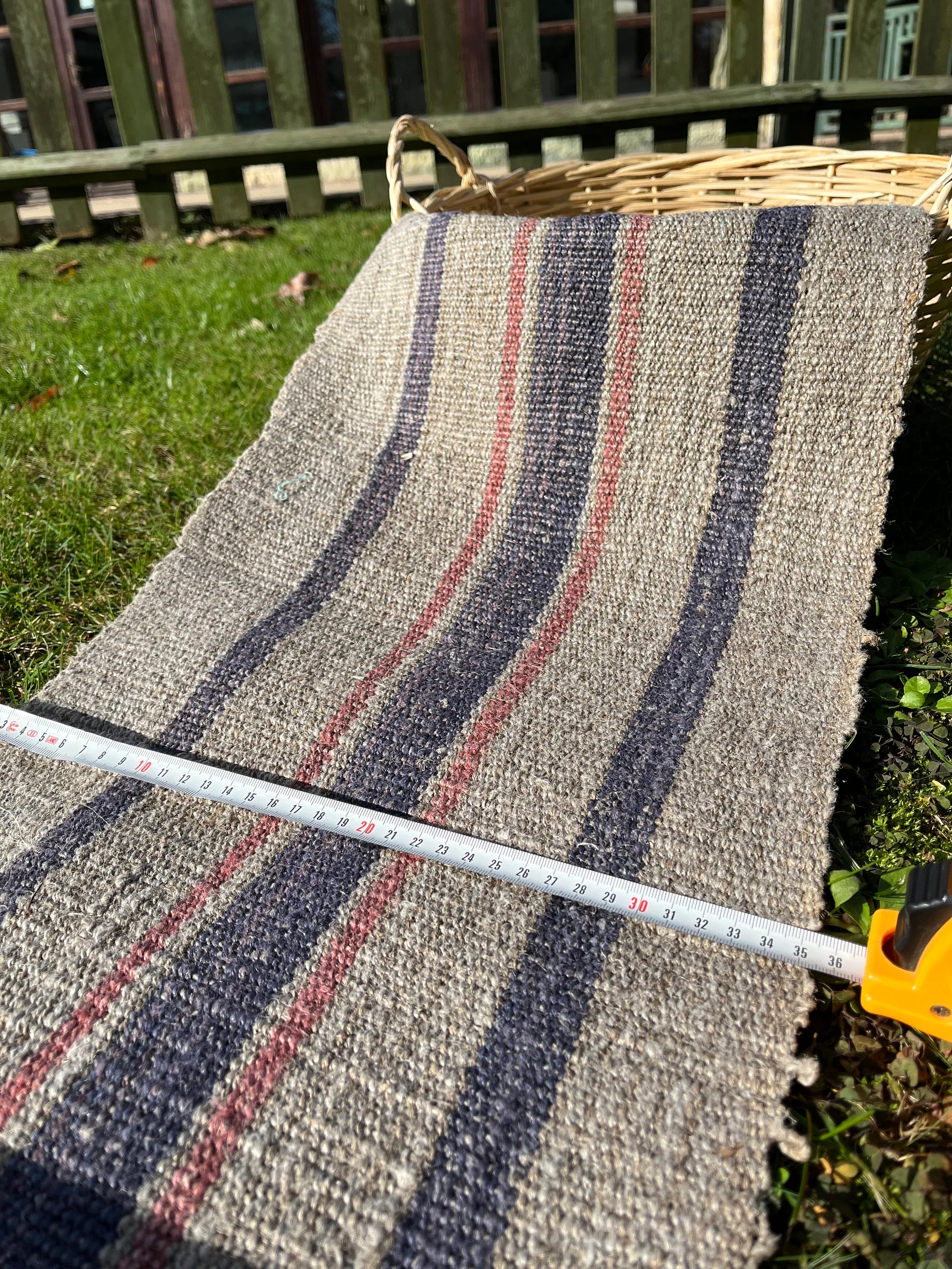 Antique Fabric, Rustic Handwoven Fabric With Stripes.