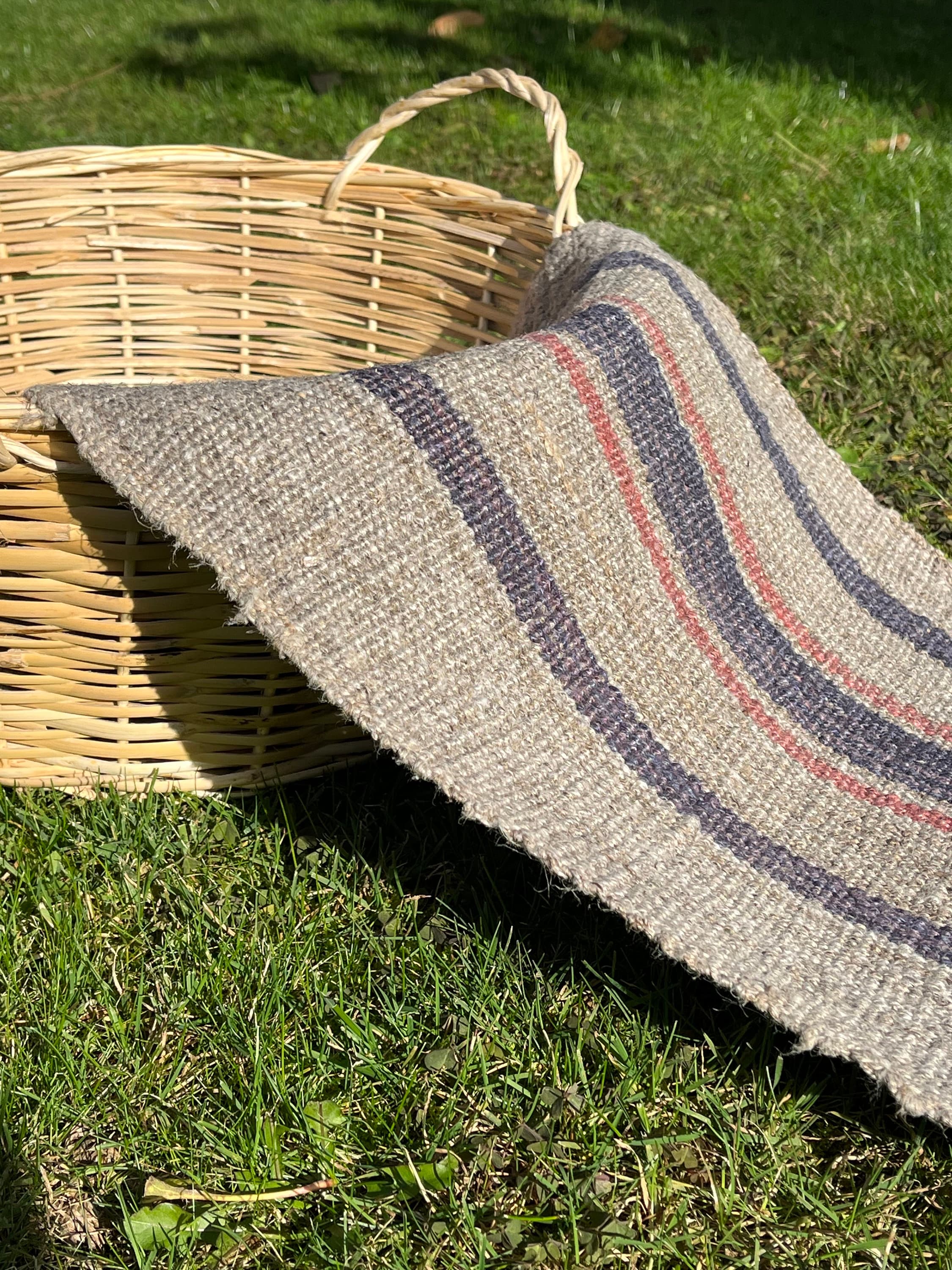 Antique Fabric, Rustic Handwoven Fabric With Stripes.
