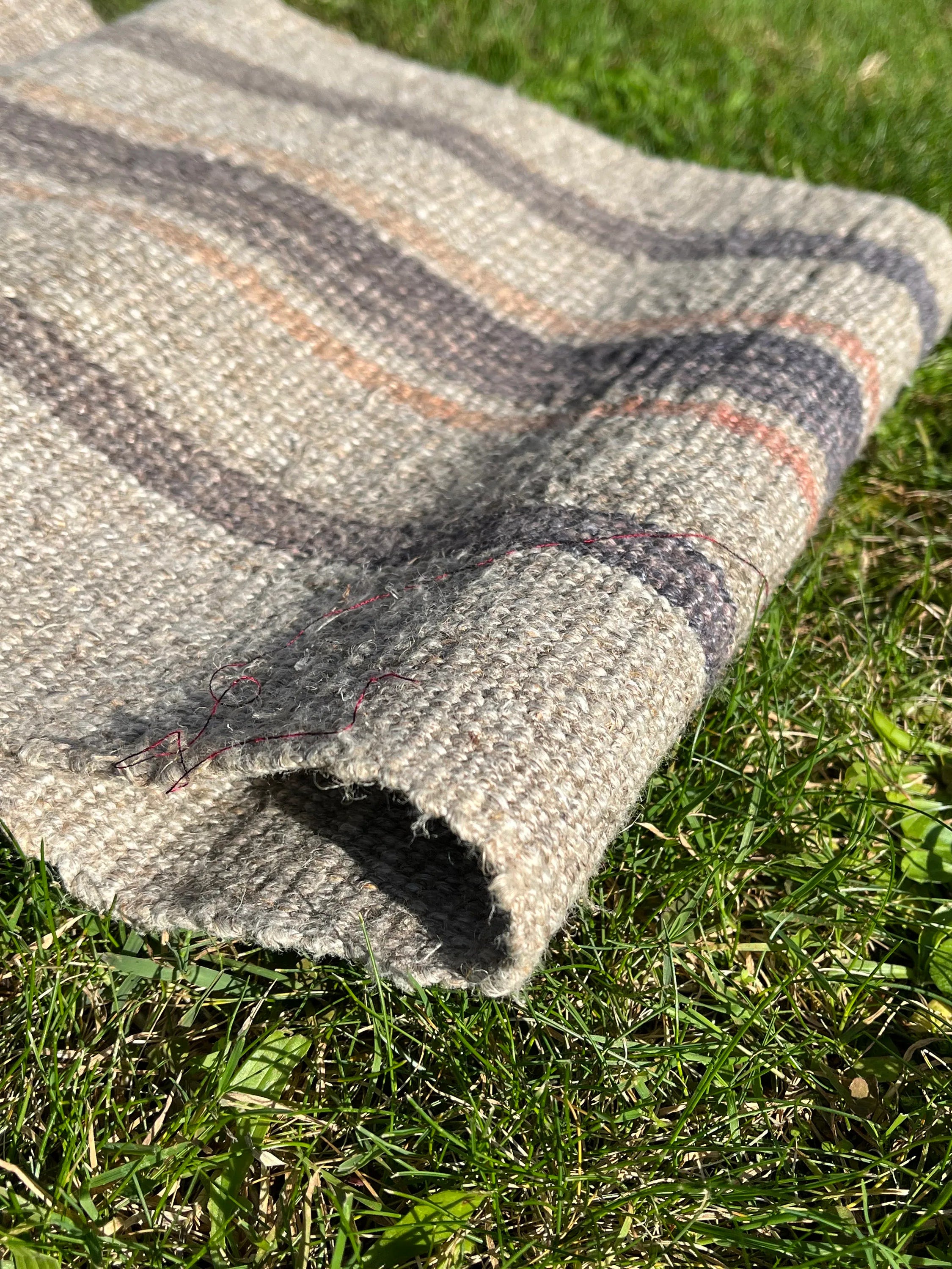 Antique Fabric, Rustic Handwoven Fabric With Stripes.