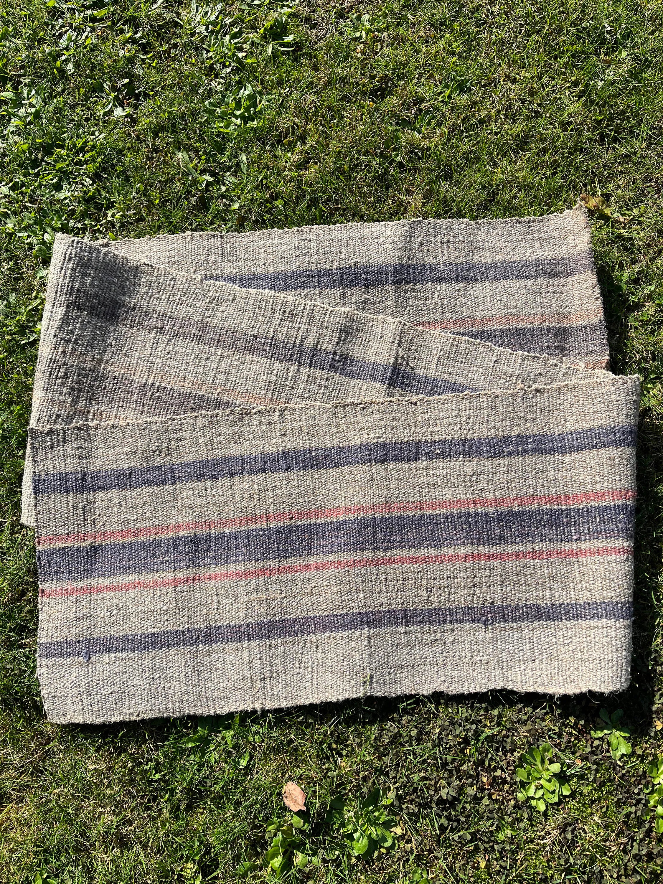 Antique Fabric, Rustic Handwoven Fabric With Stripes.