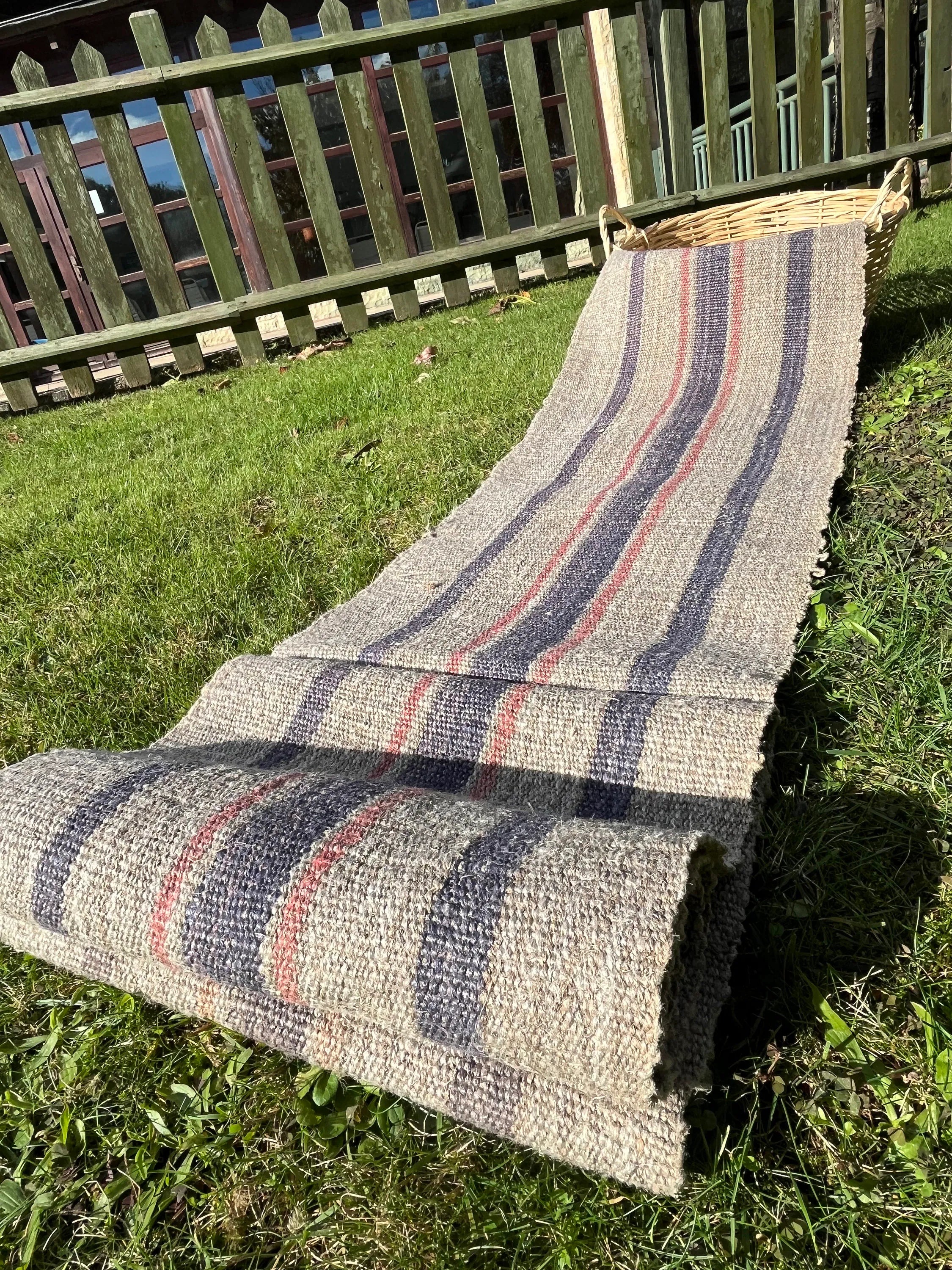 Antique Fabric, Rustic Handwoven Fabric With Stripes.