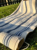 Rustic Narrow Ticking Linen With Indigo Blue White Stripes.