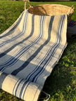 Rustic Narrow Ticking Linen With Indigo Blue White Stripes.