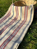 Rustic Narrow Ticking Linen With Indigo Blue Red Stripes, Vintage Linen.