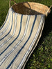 Rustic Narrow Ticking Linen With Indigo Blue White Stripes, Vintage Linen.
