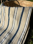 Rustic Narrow Ticking Linen With Indigo Blue White Stripes, Vintage Linen.