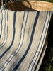 Rustic Narrow Ticking Linen With Indigo Blue White Stripes, Vintage Linen.