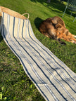 Rustic Narrow Ticking Linen With Indigo Blue White Stripes, Vintage Linen.